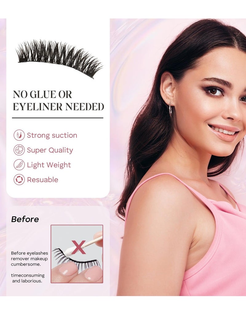 Excefore Magnetic Eyelashes without Eyeliner, Magnetic Eyelashes, No Glue Magnetic Eyelashes False Eyelashes with Magnets Reusable Waterproof Soft Full Eye Magnetic Fake Lashes (Mixed) - Image 3