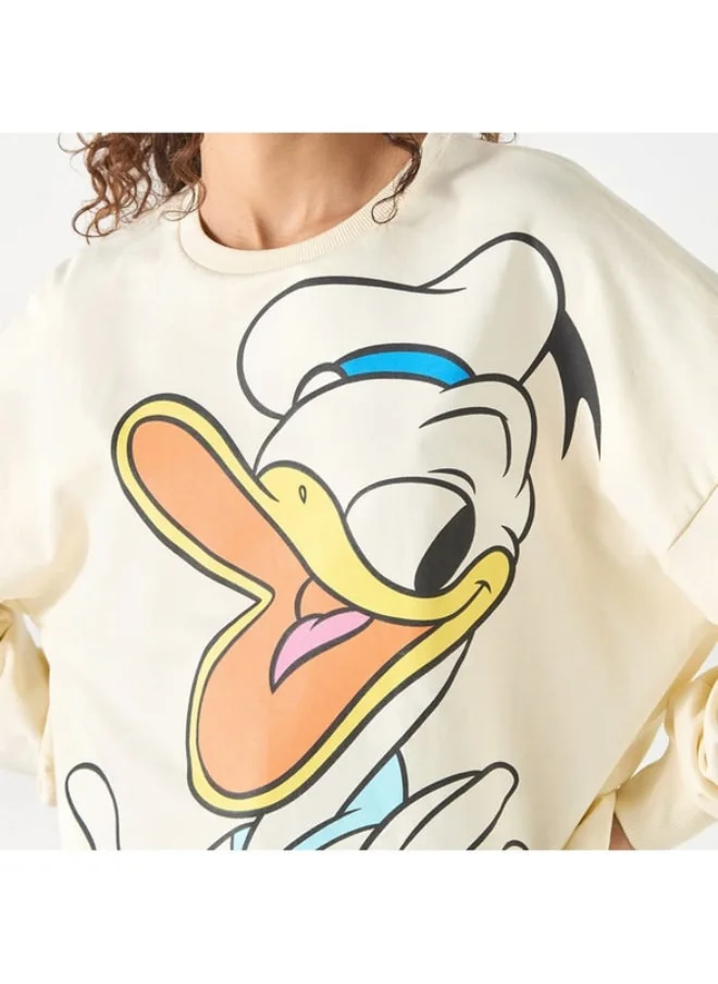 SP Characters Donald Duck Print Sweatshirt with Crew Neck and Long Sleeves