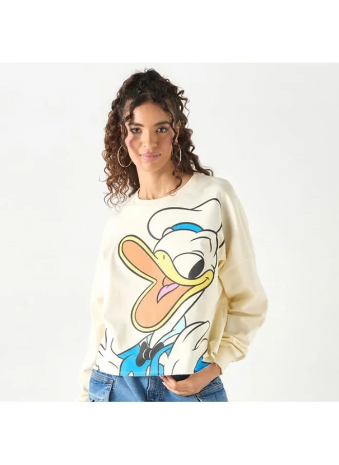 SP Characters Donald Duck Print Sweatshirt with Crew Neck and Long Sleeves