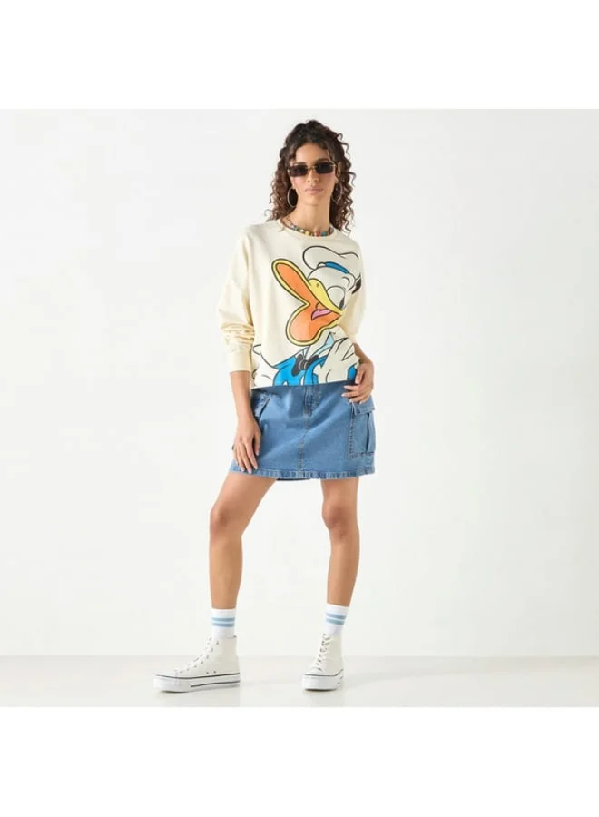 SP Characters Donald Duck Print Sweatshirt with Crew Neck and Long Sleeves