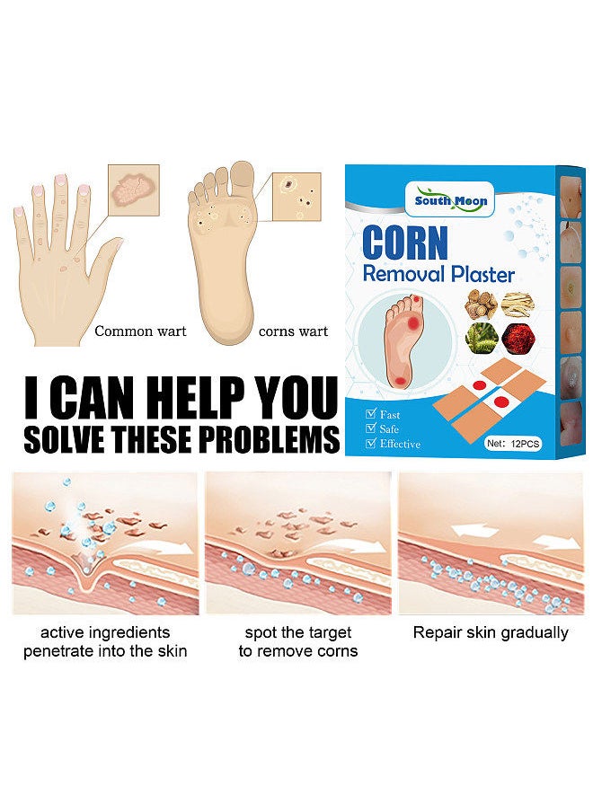 SOUTH MOON - South Moon 12Pcs Corn Removal Plasters Active Ingredients Square Shape Remove Corns Restore Skin - Image 1