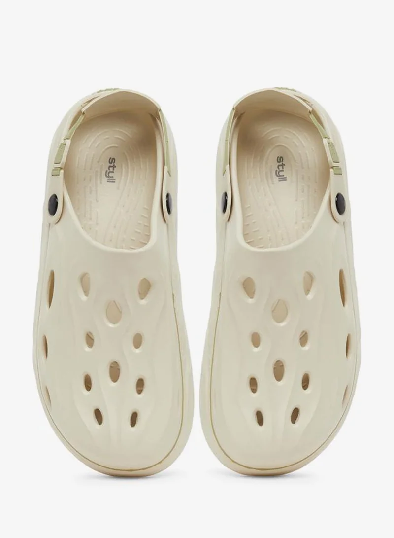 Styli beige Plain Cut Out Clogs with Buckle Back Strap for Men | Best Price UAE
