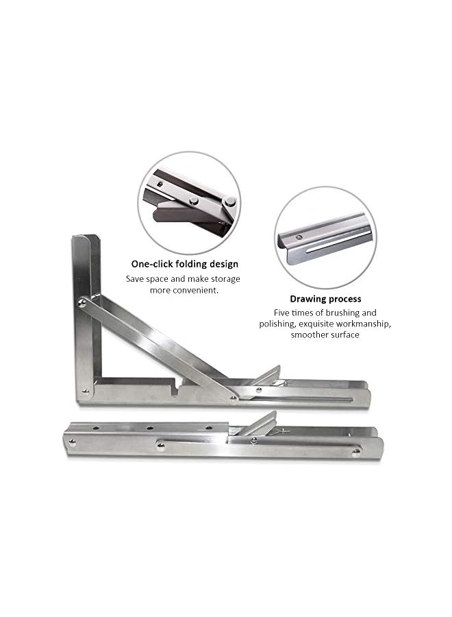 S-TOP Folding Shelf Brackets - Heavy Duty Stainless Steel Collapsible Shelf Bracket for Bench Table, Space Saving DIY Bracket, Max Load: 550lb （Long :12” , 2 PCS） - Image 2