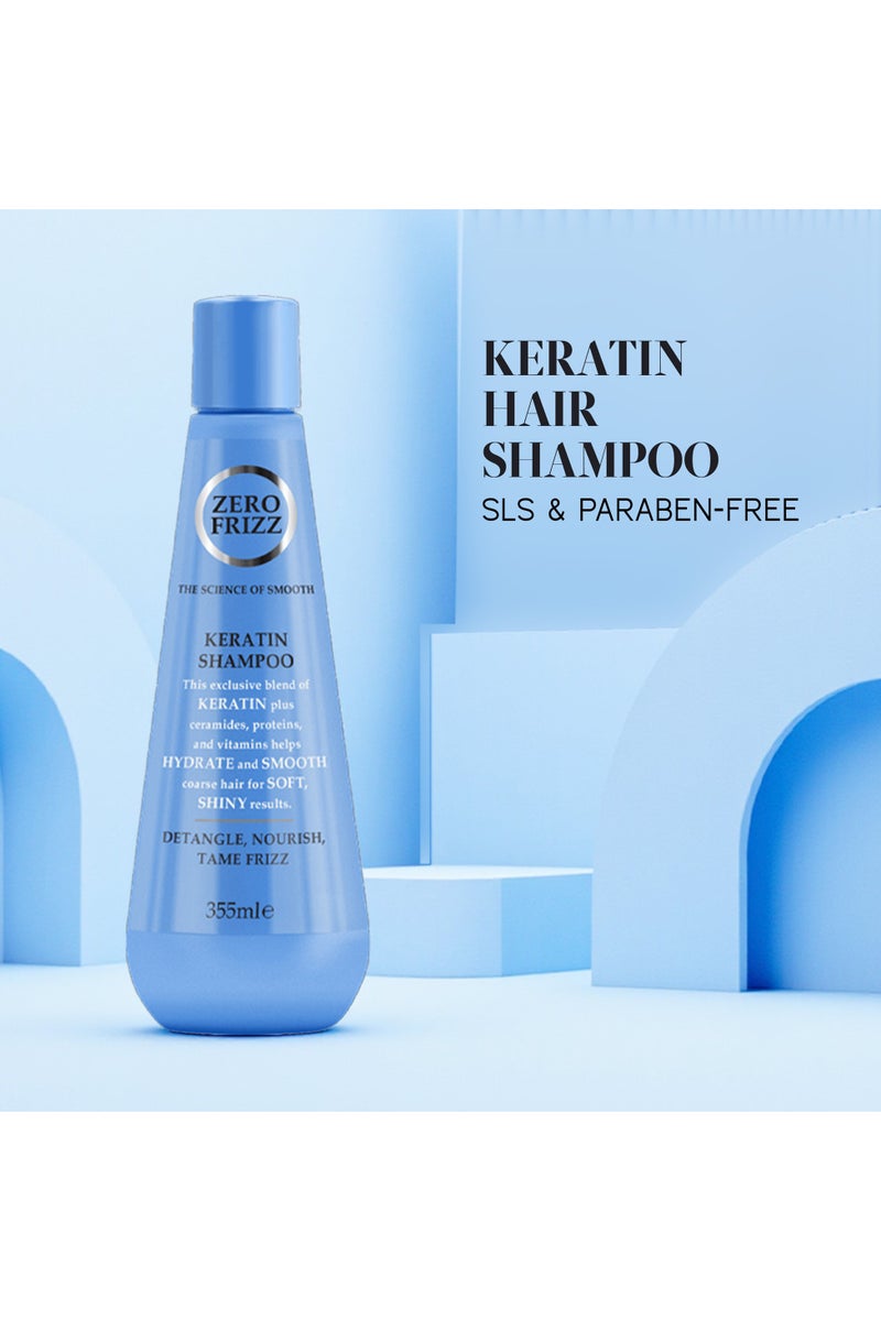 Zero Frizz Keratin Shampoo 355ml | Anti-Frizz Smoothing Shampoo with Ceramides & Protein | Hydrating Daily Hair Care for Dry, Damaged Hair - Image 5