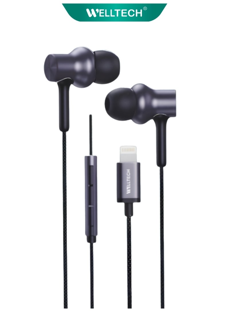 WELLTECH Lightning Earphones Wired Headphones with Mic Stereo Bass Noise Isolation Earbuds for iPhone iPad Compatible iOS Devices – WELLTECH HFD50 - Image 1