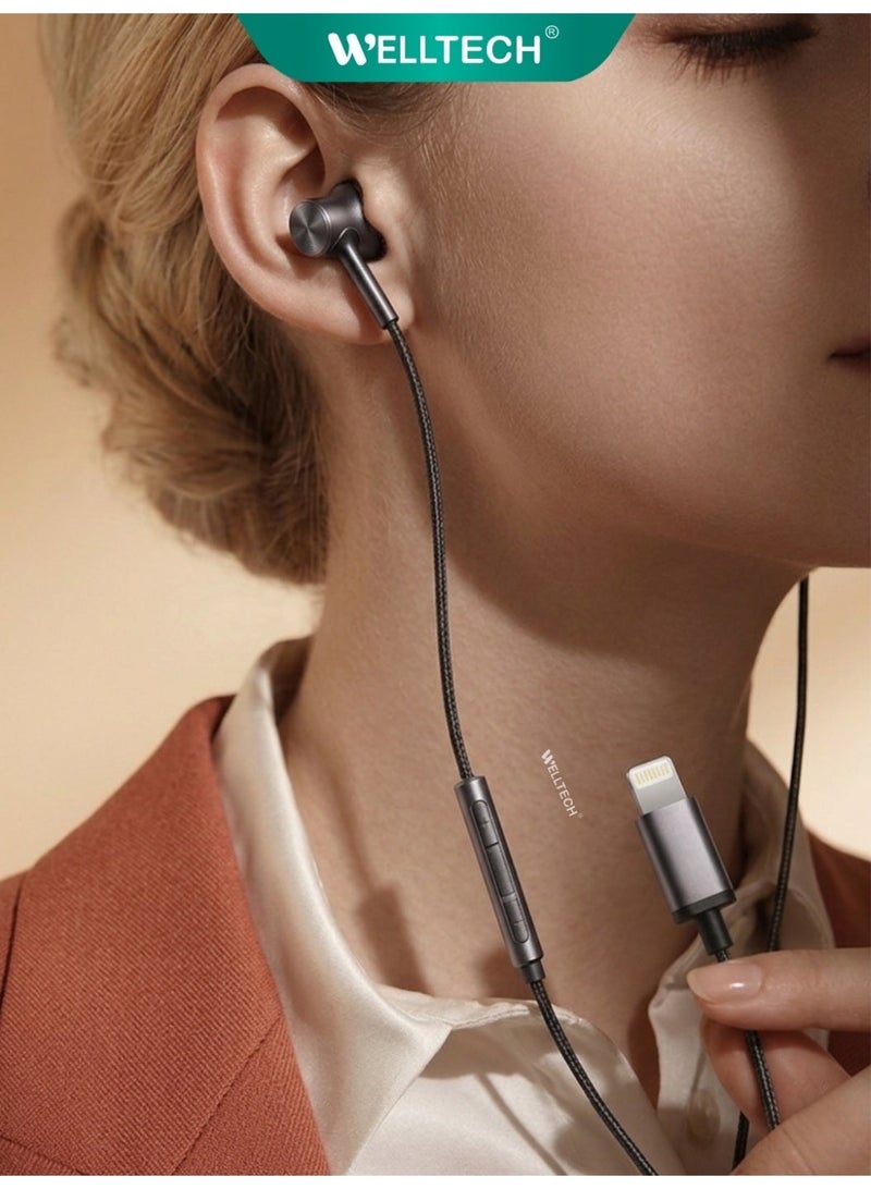 WELLTECH Lightning Earphones Wired Headphones with Mic Stereo Bass Noise Isolation Earbuds for iPhone iPad Compatible iOS Devices – WELLTECH HFD50 - Image 2