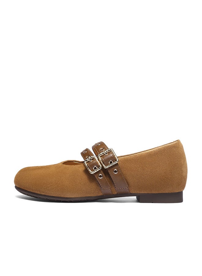 Senda a Mary Jane Women's Spring Autumn Double Buckle Casual Low-cut Flats Camel 35 - Image 1