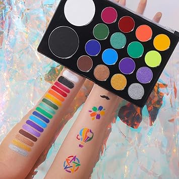 UCANBE Face Body Paint Water Activated SFX Makeup Palette Extra Large White Black Pan Professional 18 Color Safe Non Toxic Art Painting Kit for Halloween Cosplay Parties Theater Stage - Image 2