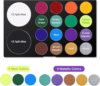 UCANBE Face Body Paint Water Activated SFX Makeup Palette Extra Large White Black Pan Professional 18 Color Safe Non Toxic Art Painting Kit for Halloween Cosplay Parties Theater Stage - Image 5