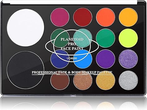 UCANBE Face Body Paint Water Activated SFX Makeup Palette Extra Large White Black Pan Professional 18 Color Safe Non Toxic Art Painting Kit for Halloween Cosplay Parties Theater Stage - Image 1