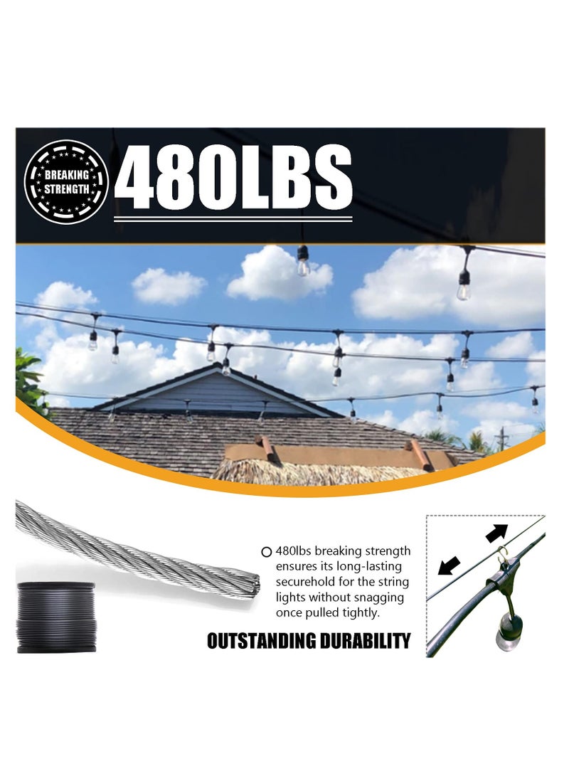 String Light Hanging Kit with 164 Ft Nylon Coated 304 Stainless Steel Wire Rope Suspension Guide Turnbuckles and Hooks for Patio Backyard Lighting Accessories  - Image 3