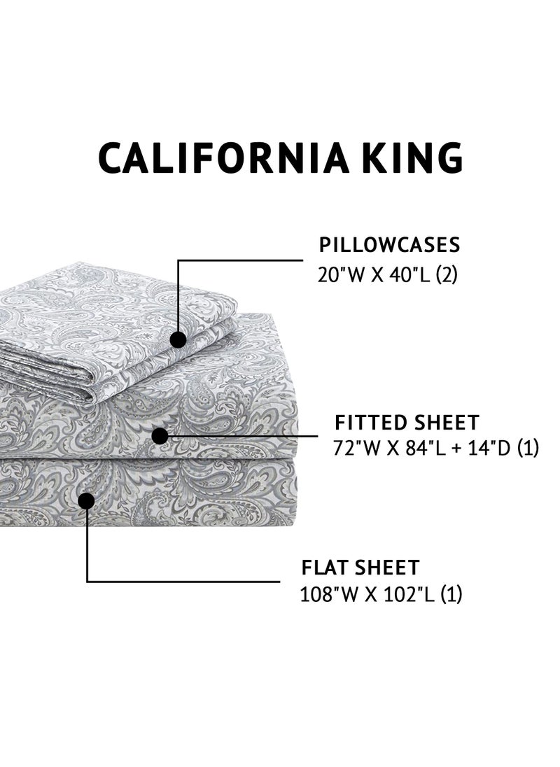 Comfort Spaces Comfort Spaces 100% Cotton Sheet Set Breathable  Lightweight  Soft with 14"" Elastic Pocket Fits up to 16"" Mattress  All Season Cozy Bedding  Matching Pillow Case  Cal King Paisley Multi 4 Piece  - Image 3