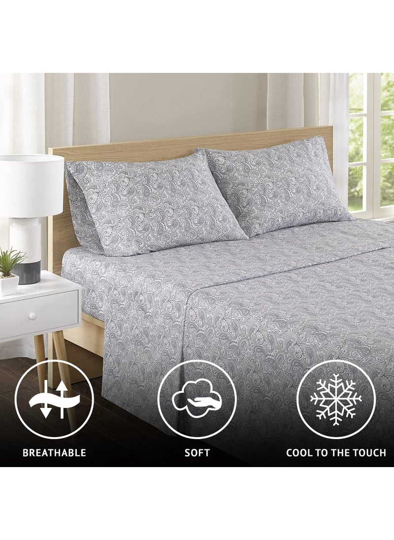Comfort Spaces Comfort Spaces 100% Cotton Sheet Set Breathable  Lightweight  Soft with 14"" Elastic Pocket Fits up to 16"" Mattress  All Season Cozy Bedding  Matching Pillow Case  Cal King Paisley Multi 4 Piece  - Image 2