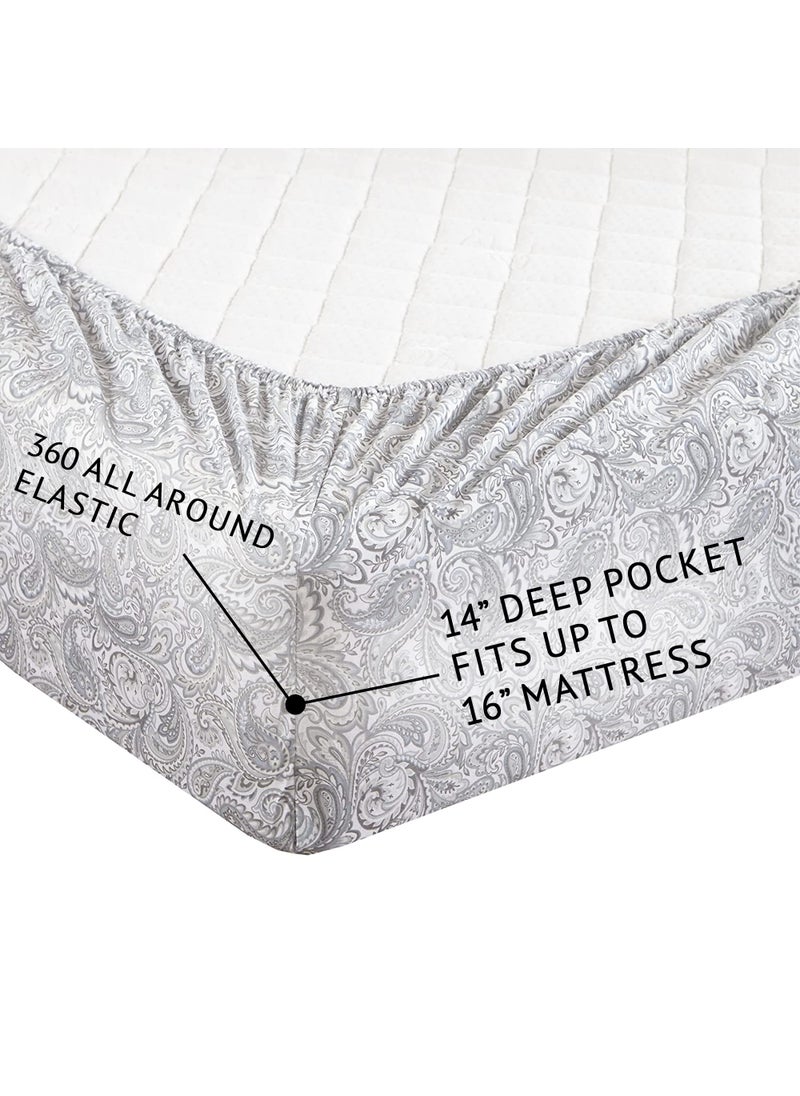 Comfort Spaces Comfort Spaces 100% Cotton Sheet Set Breathable  Lightweight  Soft with 14"" Elastic Pocket Fits up to 16"" Mattress  All Season Cozy Bedding  Matching Pillow Case  Cal King Paisley Multi 4 Piece  - Image 5