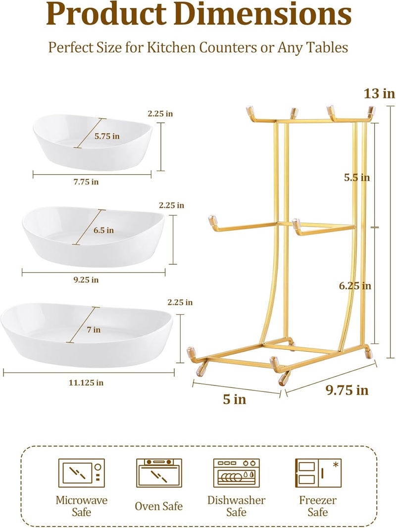 Yedio Fruit Bowls for Kitchen Counter No Assembly Required 3 Tier Porcelain Serving Bowls with Metal Stand Tiered Fruit Basket for Fruit Vegetable Storage Snack Nuts Cake Dessert - Image 2