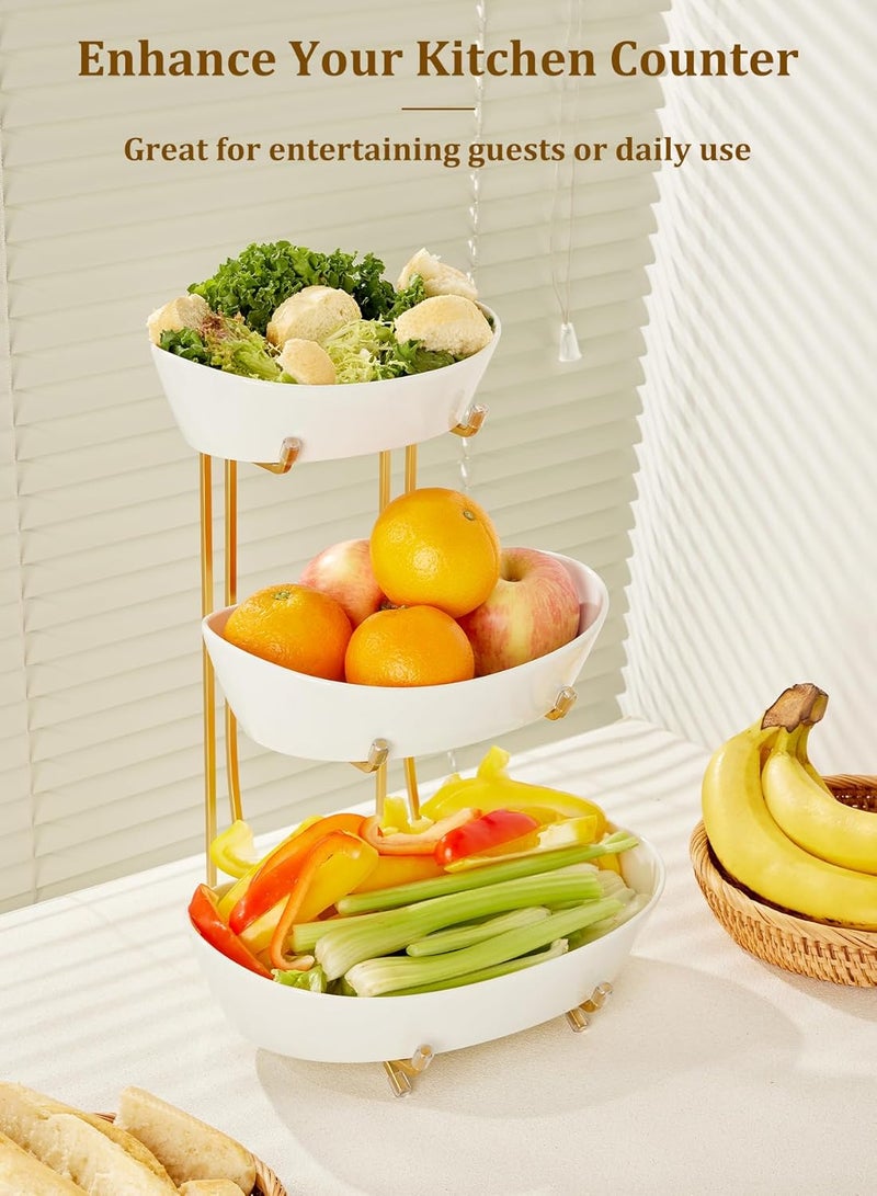 Yedio Fruit Bowls for Kitchen Counter No Assembly Required 3 Tier Porcelain Serving Bowls with Metal Stand Tiered Fruit Basket for Fruit Vegetable Storage Snack Nuts Cake Dessert - Image 4