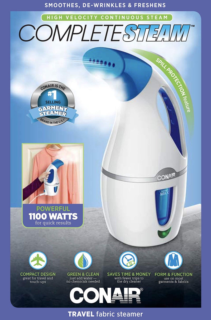 Conair Complete Steam Hand Held Fabric Steamer, 1100W, White/Blue - Image 3