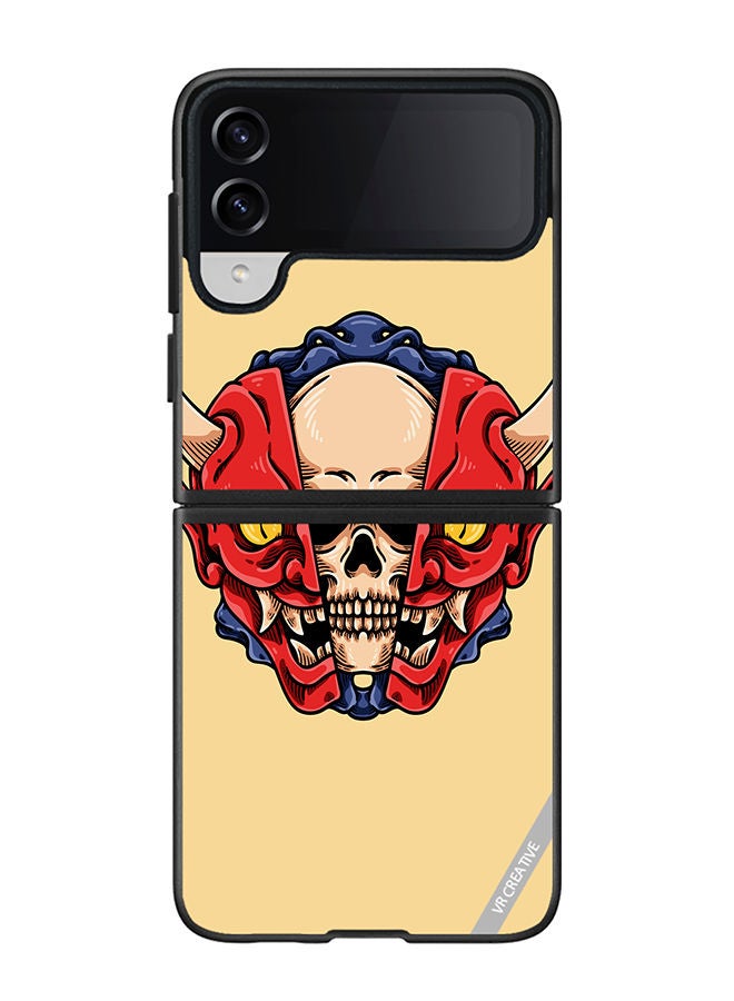 VR CREATIVE Protective Case Cover For Samsung Galaxy Z Flip4 Skull Inside Demon Oni Mask Design Multicolour - Image 1