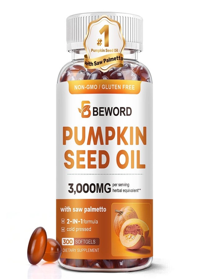 BEWORD زيت بذور اليقطين مع كبسولات هلامية من البلميط المنشاري، 3000 ملغ لكل جرعة، 300 كبسولة هلامية | معصور على البارد مع أحماض دهنية أساسية وفيتوستيرولات | يدعم صحة الشعر والمسالك البولية والمثانة والبروستاتا | غير معدل وراثيًا - Image 1