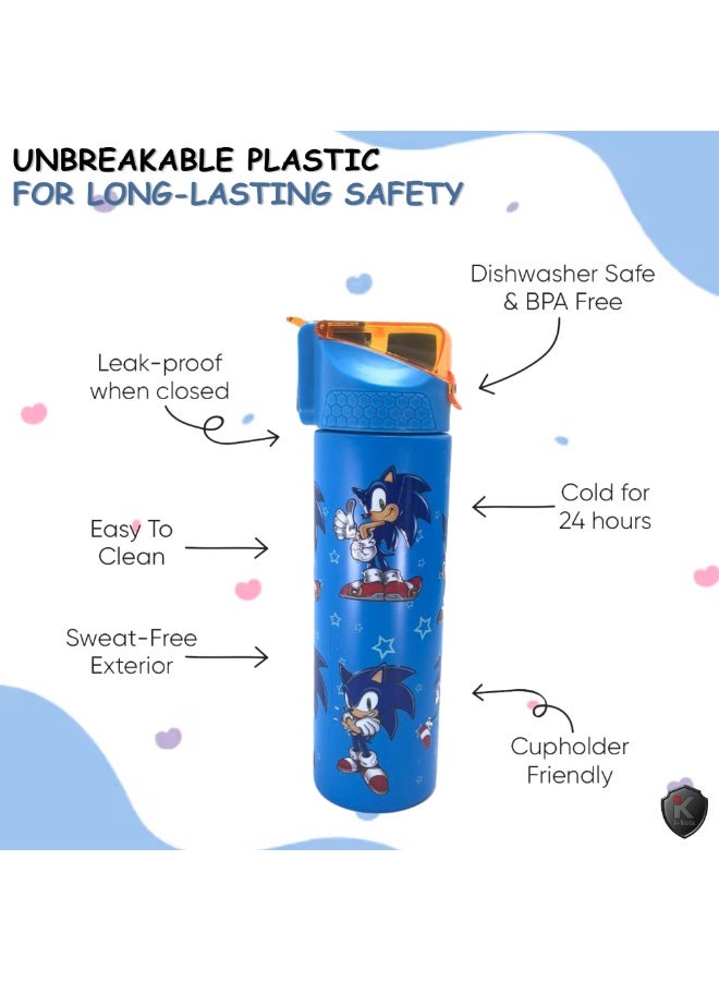 i-kola BLUE SO NI 520 ML Kids Water Bottle for School | BPA-Free Stainless Steel Water Bottle for Boys & Girls | Leakproof, Unbreakable, Easy to Drink, Quick Open Lock (TS-9209 BS 2) - Image 4