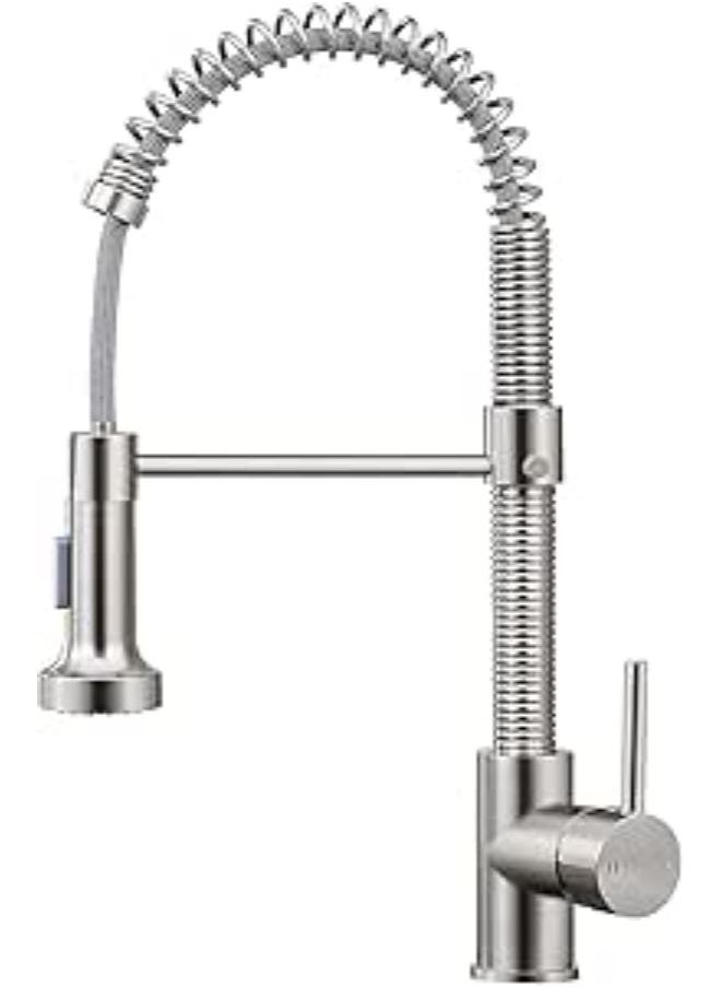 Generic Qomolangma Kitchen Faucet With Pull Down Sprayer Low Lead Single Handle Spring Kitchen Sink Faucet, Brushed Nickel 