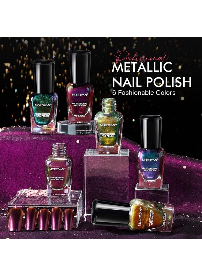 Morovan Fingernail Nail Polish Set: Holographic Metallic Lacquer Air Dry Nail Polish Regular Nail Polish Pack 0.25oz Glitter Finger Nail Polish Bulk Toenail Polish Kit Gift for Women - Image 2