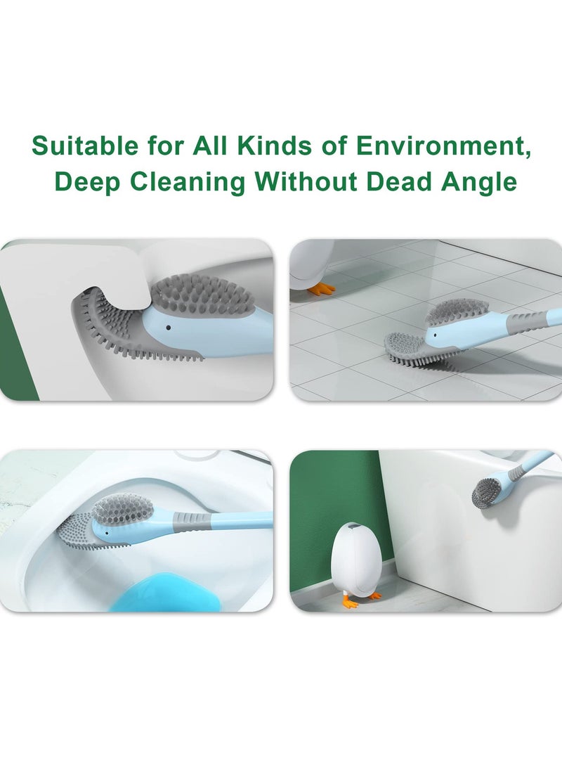 Silicone Toilet Brush Set with Holder - Flexible Handle and Bendable Brush Head for Deep Cleaning, Cute Wall-Mounted/Floor Holder for Bathroom Toilet Cleaning. - Image 2