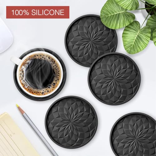 Lyrovo Silicone Coaster 6 Pack with Holder Set fit for Tea Cups Coffee Mugs and Glasses - Image 5