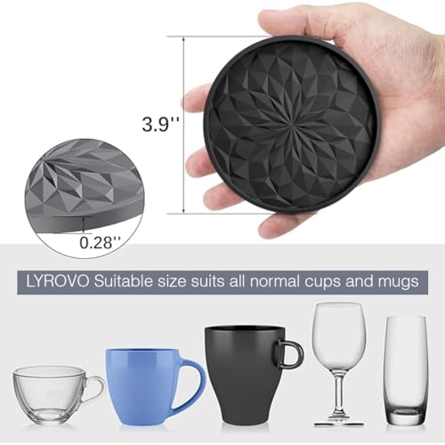 Lyrovo Silicone Coaster 6 Pack with Holder Set fit for Tea Cups Coffee Mugs and Glasses - Image 2