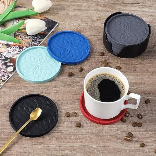 Lyrovo Silicone Coaster 6 Pack with Holder Set fit for Tea Cups Coffee Mugs and Glasses - Image 4