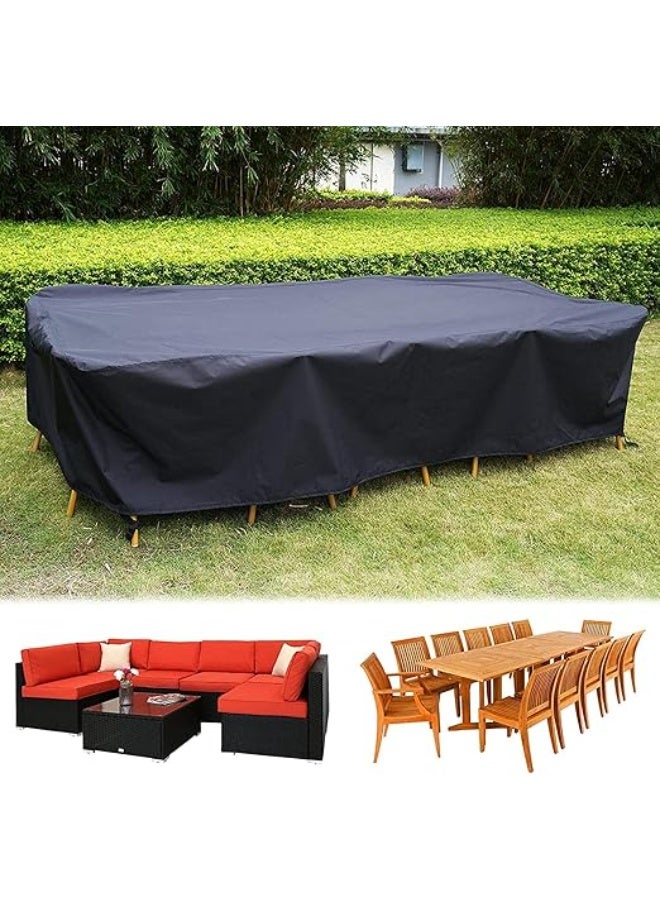 غطاء أريكة خارجية كبيرة، مقاوم للماء، مقاوم للرياح، مضاد للأشعة فوق البنفسجية، قماش أوكسفورد مقاوم للتمزق ومتين، غطاء مجموعة فناء كبيرة 150x150x100 سم باللون الأسود - Image 1