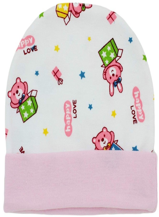 Neska Moda Baby Boys and Girls Pack of 4 Cotton Caps for 0 to 12 Months (Pink,Light Blue,Orange,Light Green) - Image 2
