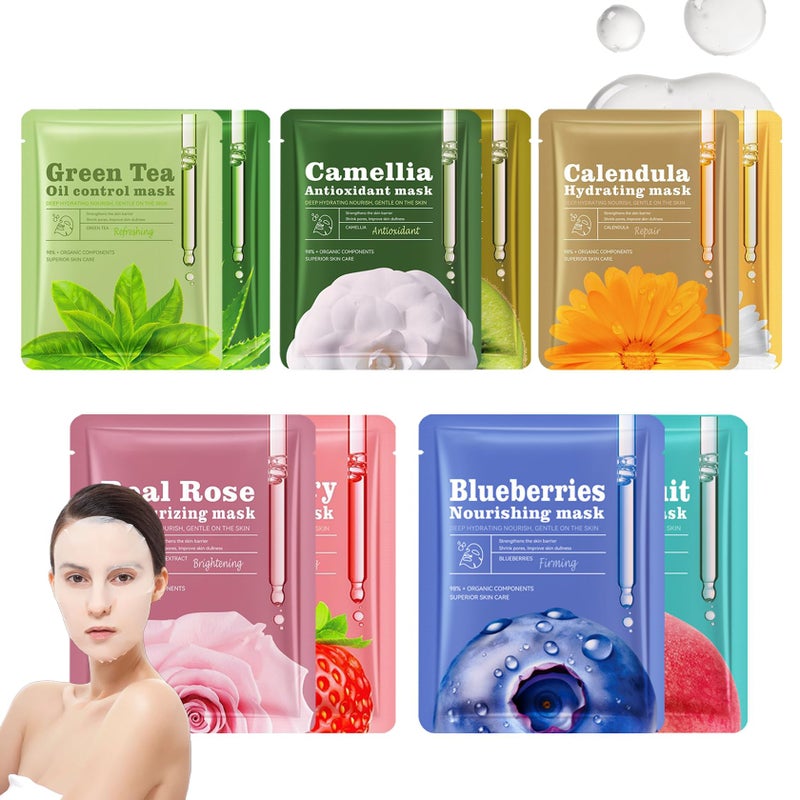 WYBLZPXZ 10 Pack Hydrating Face Masks KitLong Lasting Moisturizing Face Mask Skin Care for Men  WomenGentle Facial Mask for All Skin Types