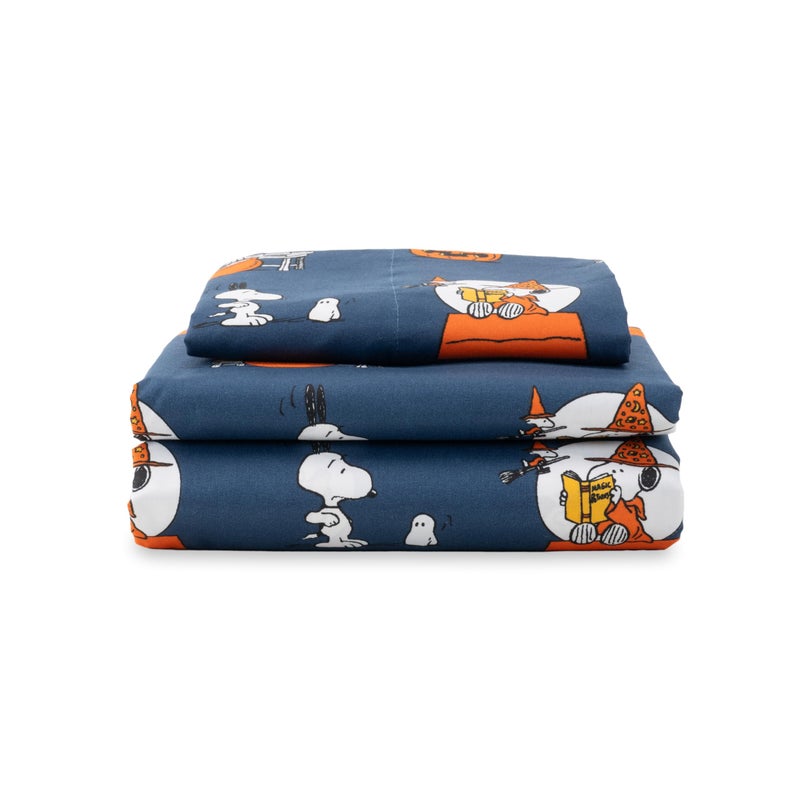 Berkshire Blanket Berkshire Blanket Peanuts Kids Sheet Set Twin Size - 3 Pieces Cute Character Snoopy Printed Soft Microfiber Bed Sheets Halloween Magic Potions Sheet Navy  - Image 1