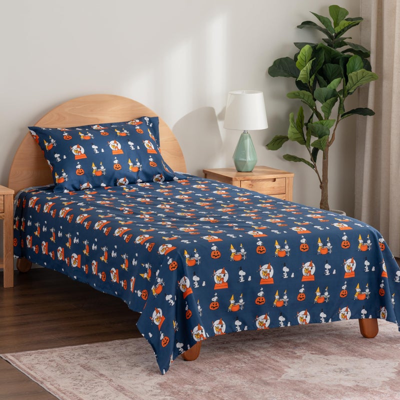 Berkshire Blanket Berkshire Blanket Peanuts Kids Sheet Set Twin Size - 3 Pieces Cute Character Snoopy Printed Soft Microfiber Bed Sheets Halloween Magic Potions Sheet Navy  - Image 5