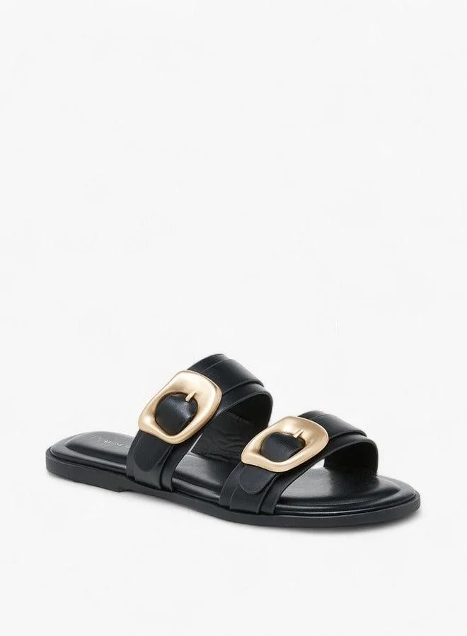 Solid Open Toe Sandals with Buckle Accent