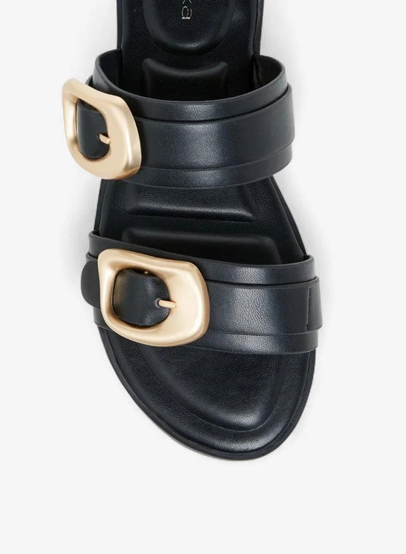 Paprika BLACK Solid Open Toe Sandals with Buckle Accent for Women | Best Price UAE