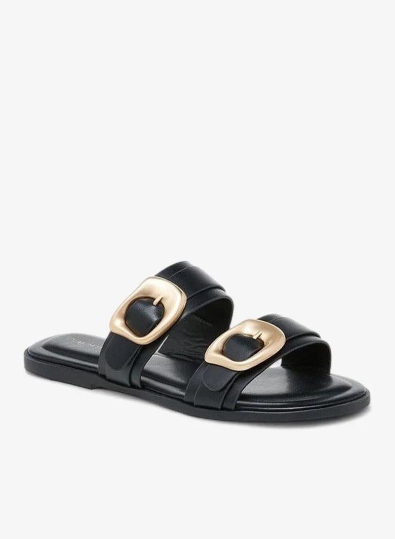 Paprika BLACK Solid Open Toe Sandals with Buckle Accent for Women | Best Price UAE
