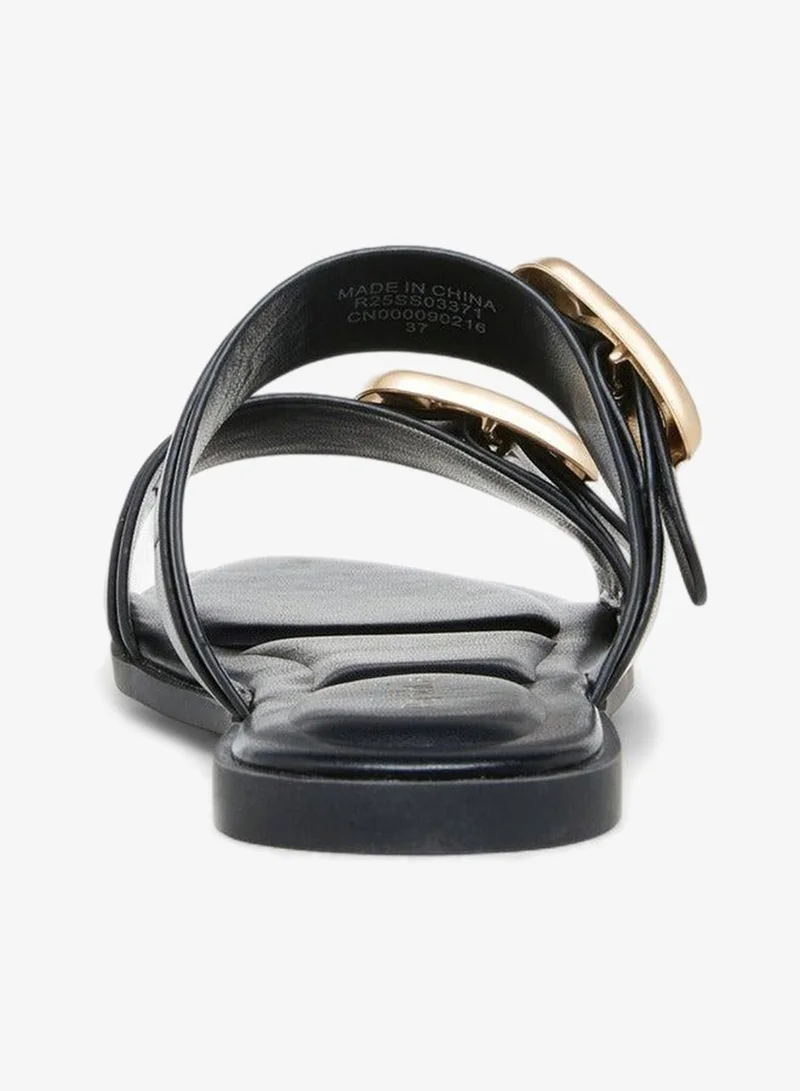 Paprika BLACK Solid Open Toe Sandals with Buckle Accent for Women | Best Price UAE
