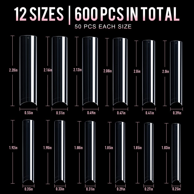 Ranrose 600PCS Clear Extra Long Nail Tips for Acrylic Nails Professional, No C Curve Gel Tips 12 Size XXXL Pre-shaped Half Cover Fake Nail for Press On Nail Extensions - Image 2