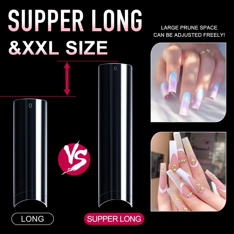 Ranrose 600PCS Clear Extra Long Nail Tips for Acrylic Nails Professional, No C Curve Gel Tips 12 Size XXXL Pre-shaped Half Cover Fake Nail for Press On Nail Extensions - Image 3