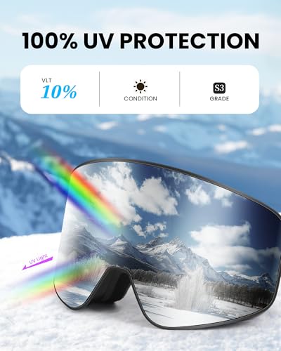 SNOWER Ski Goggles, Interchangeable Lens Anti-Fog Snow Goggles, UV Protection, OTG HD Snowboard Goggles for Men Women Adult - Image 2