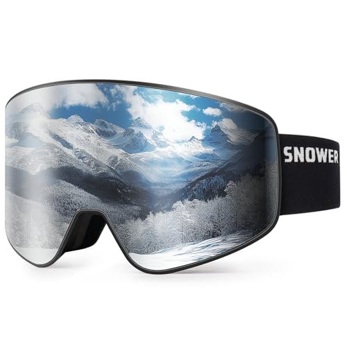 SNOWER Ski Goggles, Interchangeable Lens Anti-Fog Snow Goggles, UV Protection, OTG HD Snowboard Goggles for Men Women Adult - Image 1