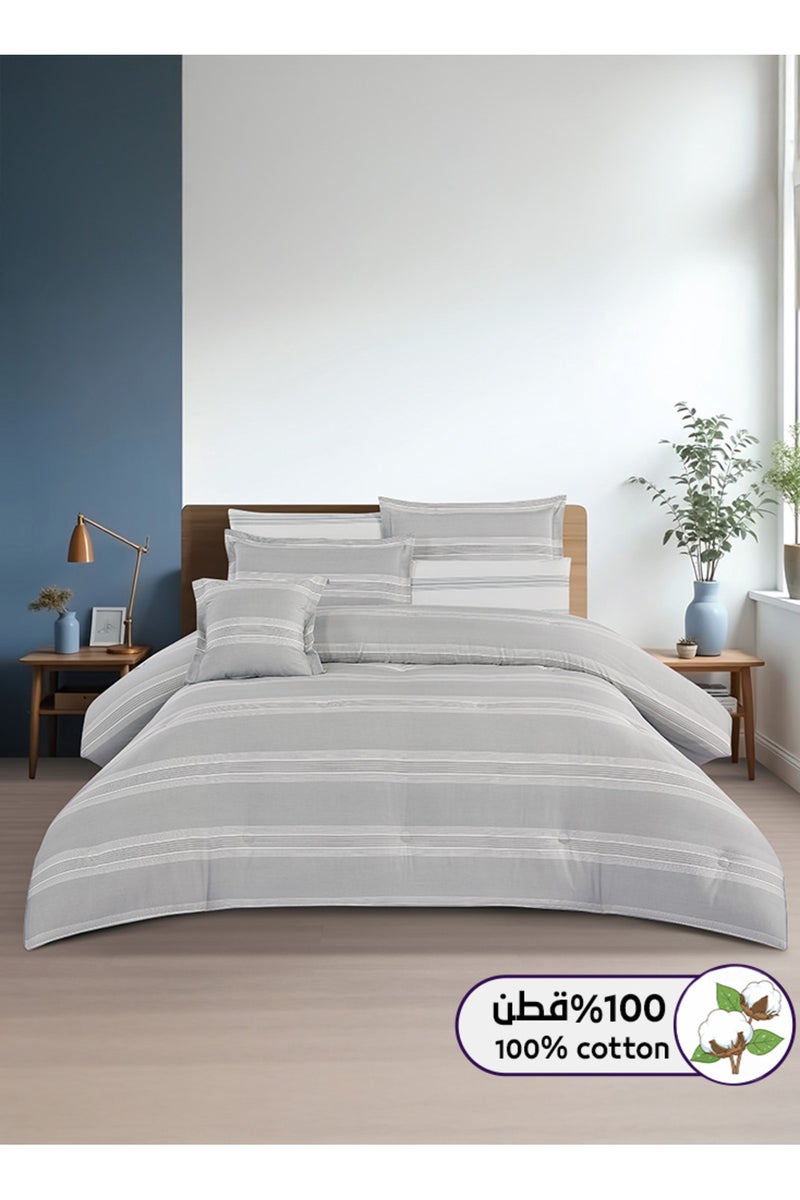Melen Summer Cotton Double Bedspread 8-Piece - Zafira - Gray - Off-white - Image 1