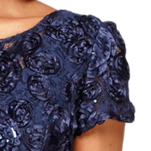 Alex Evenings Women's Long Rosette Mother of The Bride Dress with Short Sleeves, Wedding Guest, Navy, 18 - Image 3