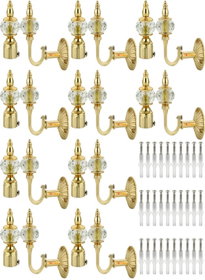 NATURAL Heavy Duty Aluminum Royal Luxury Design Curtain Bracket/Finial and Curtain Support with Screw/Wallplug for Window & Door Curtain Fittings Suitable Upto 1 Inch Pipe. (10 Set, Gold) - Image 1