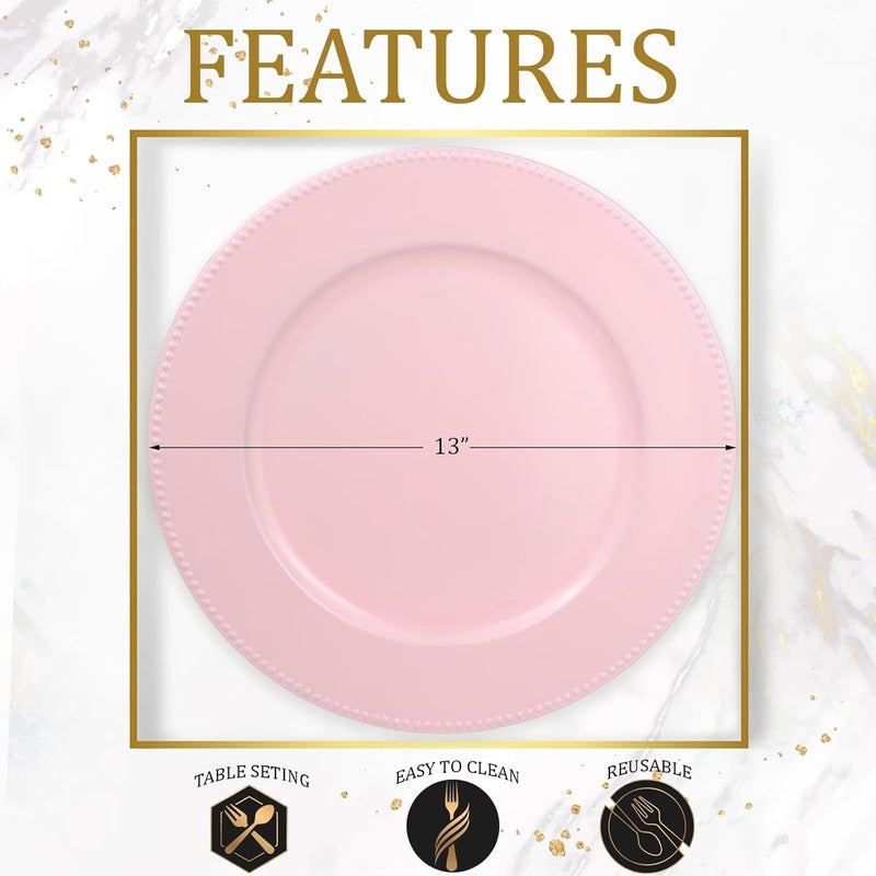 Leemxiiny Set of 12 Plastic Pink Charger Plates Elegant Chargers for Table Dinner Decoration Wedding Holiday13 - Image 3