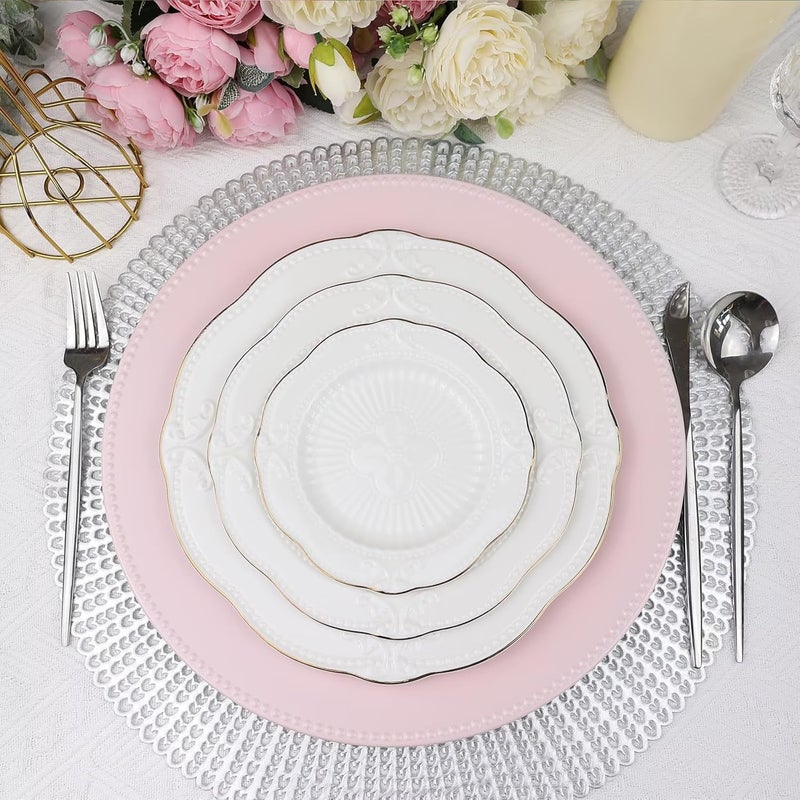 Leemxiiny Set of 12 Plastic Pink Charger Plates Elegant Chargers for Table Dinner Decoration Wedding Holiday13 - Image 4