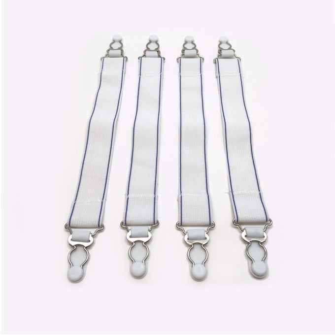 FRESH IDEAS BED SHEET STRAPS FOR USE WITH ALL FITTED SHEET SIZES 4PACK WHITE
