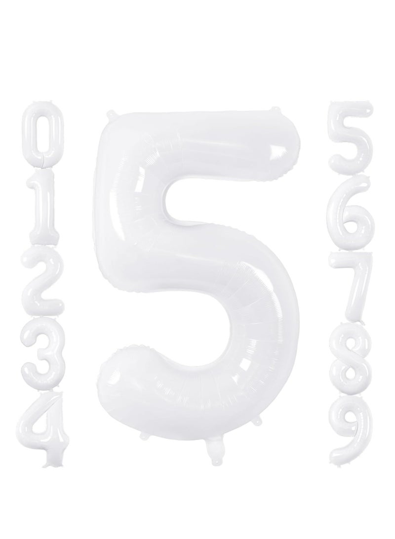 ThePartyPopper White Number Balloons 40 Inch Helium Number 5 Balloon for Birthday Party Anniversary Decoration  - Image 1